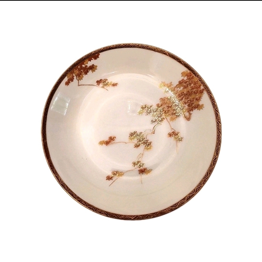 Vintage Miyama Japan Porcelain China Gold Red Maple Leaves Salad Fruit Bowl Dish